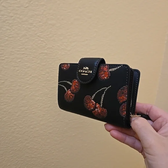 Coach Medium Corner Zip Wallet With Cherry Print - Picture 14 of 14